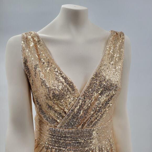 Kate Kasin Evening Gown Womens 8 Gold Sequined V-Neck Formal Prom Bridesmaid New - Picture 14 of 16